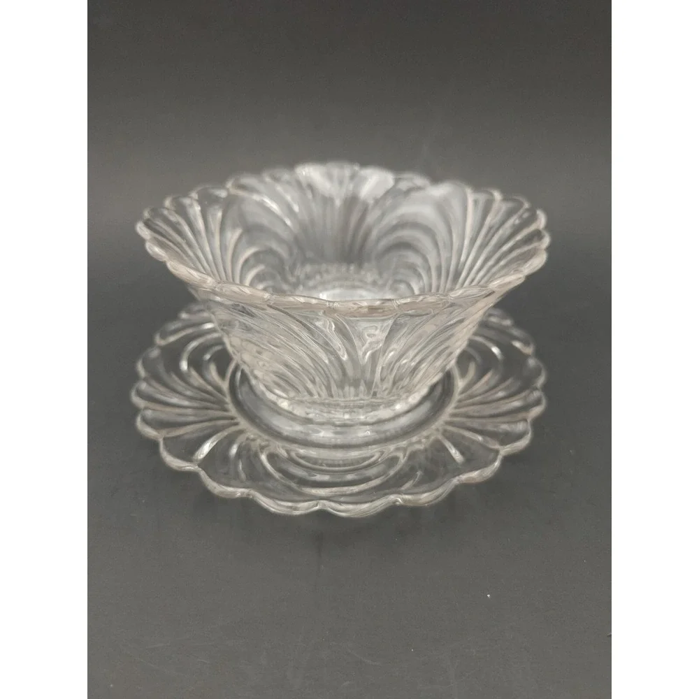 Vintage Cambridge‎ Caprice Clear Glass Mayo Relish bowl & underplate Set